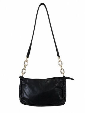 BARBARA MILANO Vintage Y2K Classic Black SOFT LEATHER Chain Strap Shoulder Bag